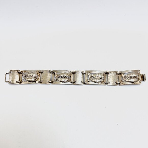 VTG Sterling Silver 925 Leaf Design Large Link Bracelet Size 7.25" Length - Picture 6 of 10